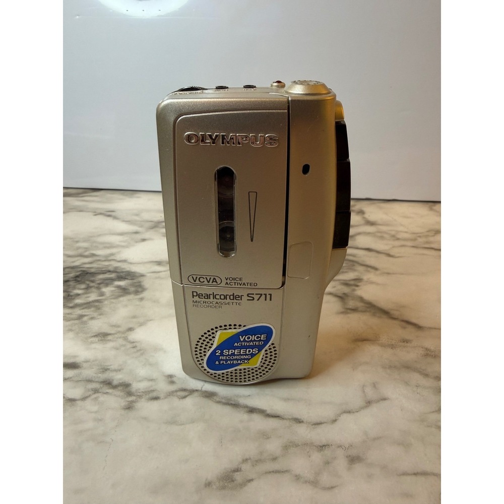 Olympus Pearlcorder S711 Microcassette Recorder VCVA 2 Speed TESTED Works Gold